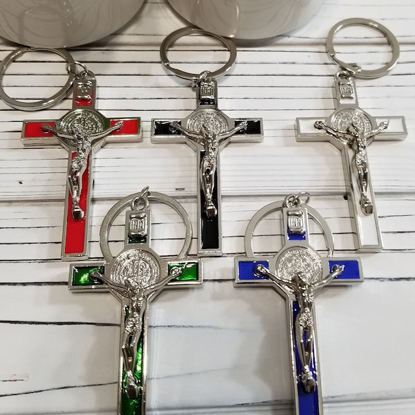 JESUS Metal Cross Keychain St Benedict Crucifix Necklace Keychain Jesus on the Cross / Faith / Religion / Christian Gifts / Religious / GOD