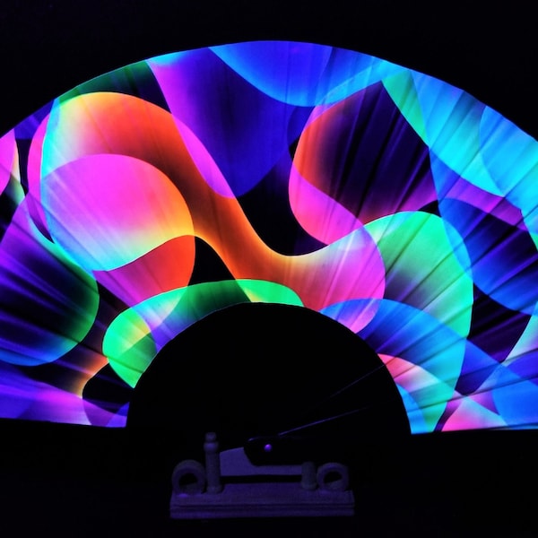 The Lucid Trip Hand Fan / UV Glow Fan / 3D / Neon / Clacking Fan / Rave Accessory / Festival / Party Fan / Loud Clack / Edc / Club / Trippy