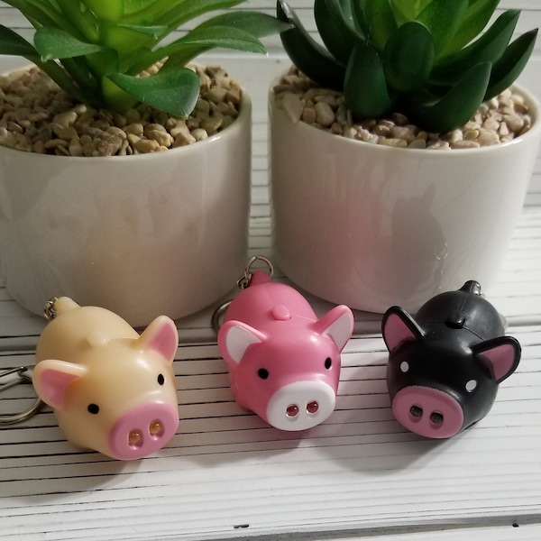 Pink 3D Pig Keychain with LED Nose Light and Sound Piggy Tan Black Beige