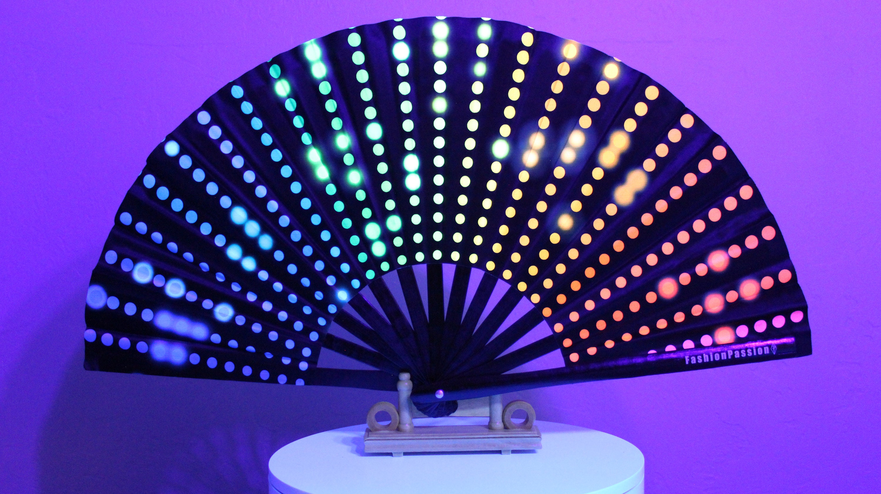 Uv Glow Rave Fan Foldable For Women/men/drag Queen Large