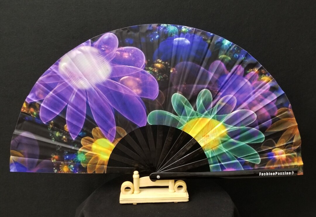 Frog Rave Fan Neo Daisies Hand Fan / UV Glow Fan / NEON / 3D / Party Fan / Rave ...