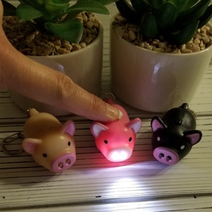 Pink 3D Pig Keychain with LED Nose Light and Sound Piggy Tan Black Beige image 2