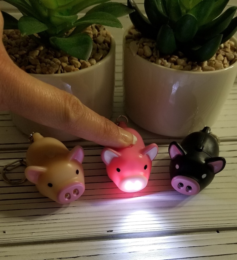 Pink 3D Pig Keychain with LED Nose Light and Sound Piggy Tan Black Beige image 2