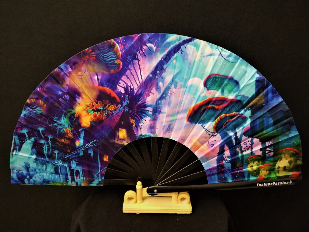 Frog Rave Fan The Shroomville UV GLOW Hand Fan / Trippy / NEON / Party Fan / Rave ...