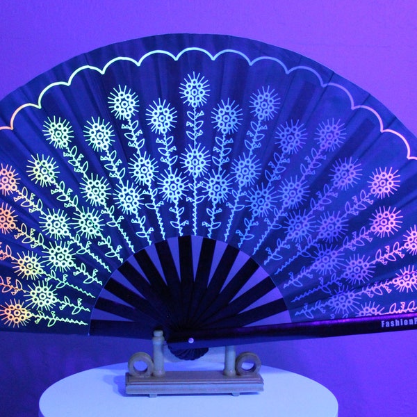 Blooming Rainbow Hand Fan / UV Glow Fan / Rave Accessory / Festival / Loud Clack / Edc / Wonderland / Club Fan / Rave Fan / Flowers / Colors