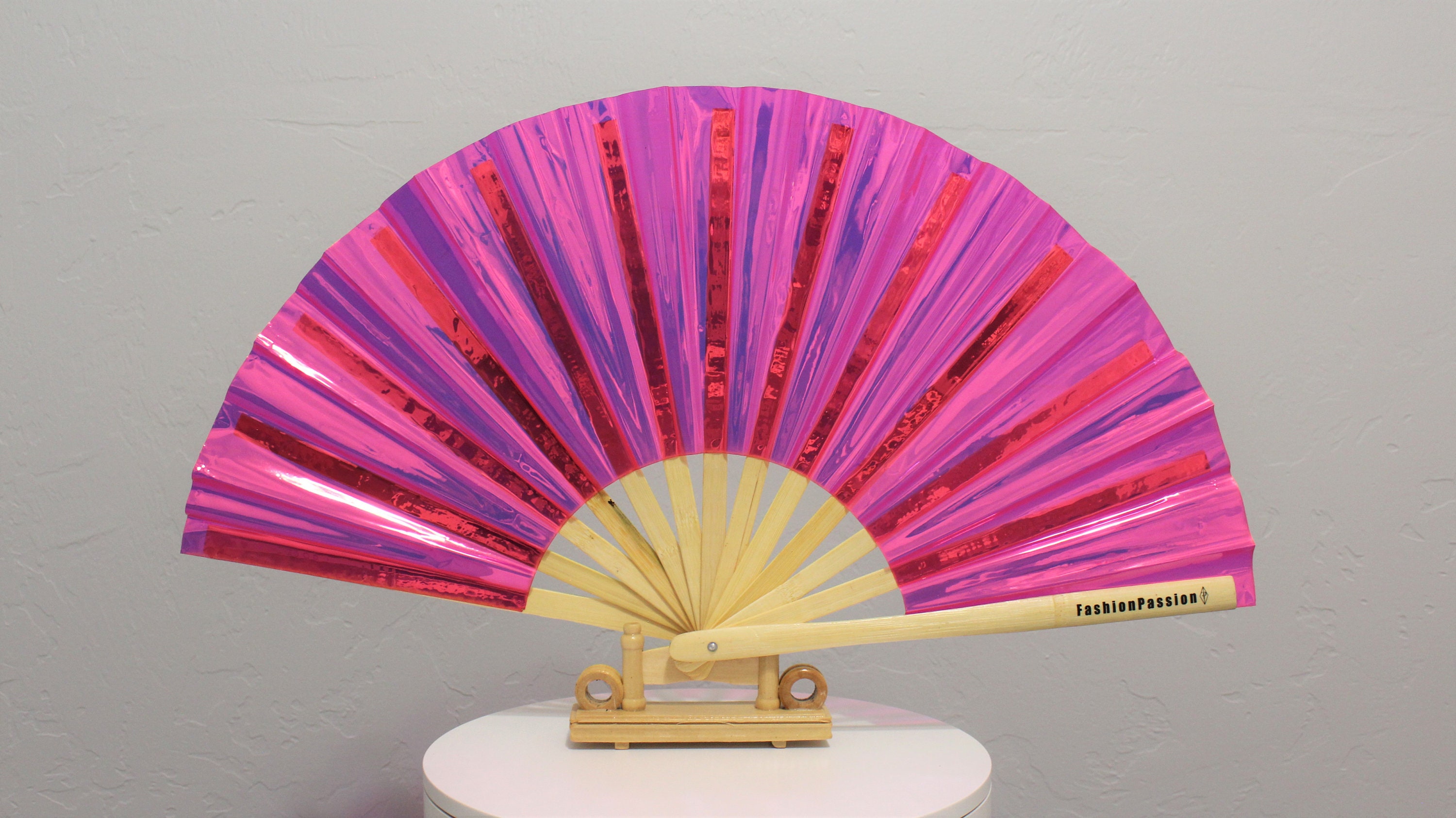 Pink Pearl Iridescent Hand Fan / Rave Accessory / Festival / Etsy