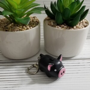 Pink 3D Pig Keychain with LED Nose Light and Sound Piggy Tan Black Beige BLACK