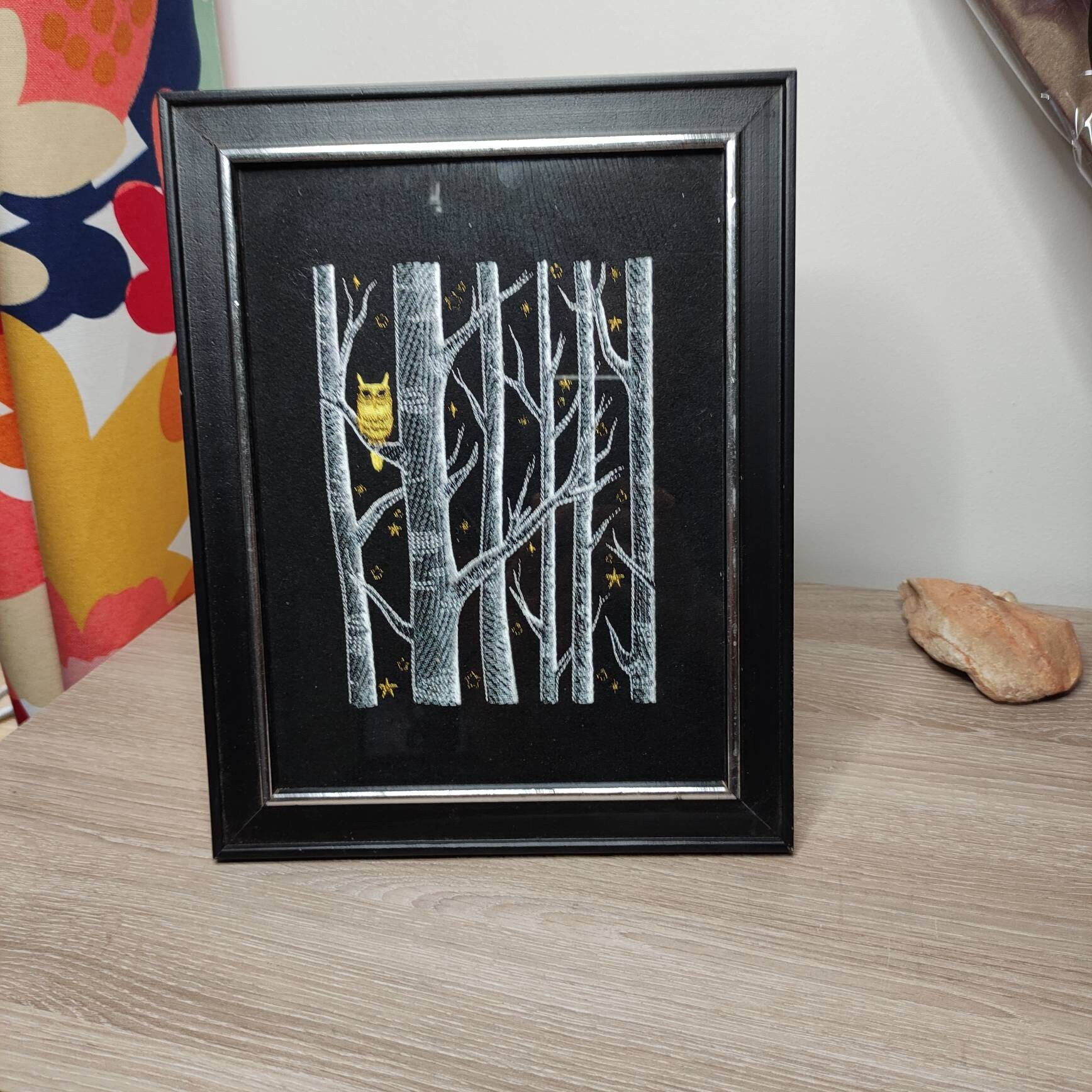 Cadre Brodée de La Forêt Enchantée, sur Support en Feutrine