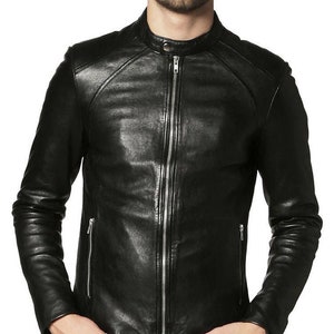 Men's Genuine Lambskin Leather Jacket Slim Fit Motorcycle Jacket - Etsy