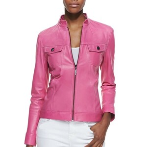 Pink genuine leather jacket Clearance