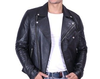 New Mens Leather Jacket Slim Fit Biker Motorcycle Genuine | Etsy