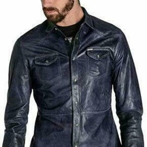 Blue Leather Shirt Etsy Singapore