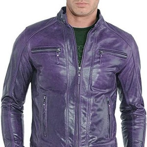 Mens Purple Leather Jacket Etsy Singapore