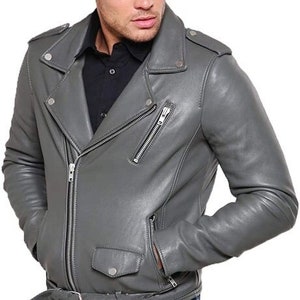 New Mens Leather Jacket Slim Fit Biker Motorcycle Genuine Leather Coat