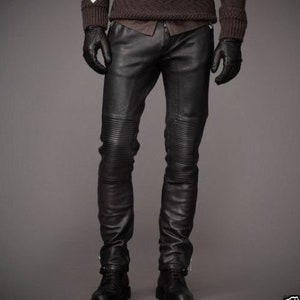 Men's Authentic Lambskin Real Leather Black Pant Slim Fit Stylish ...