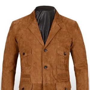 Mens Genuine Lambskin Real Leather Blazer Brown Button Coat Jacket Soft ...