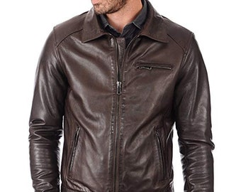 Mens Leather Jacket Slim Fit Biker Motorcycle Genuine Lambskin | Etsy