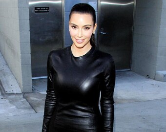 long sleeve fitted leather dress
