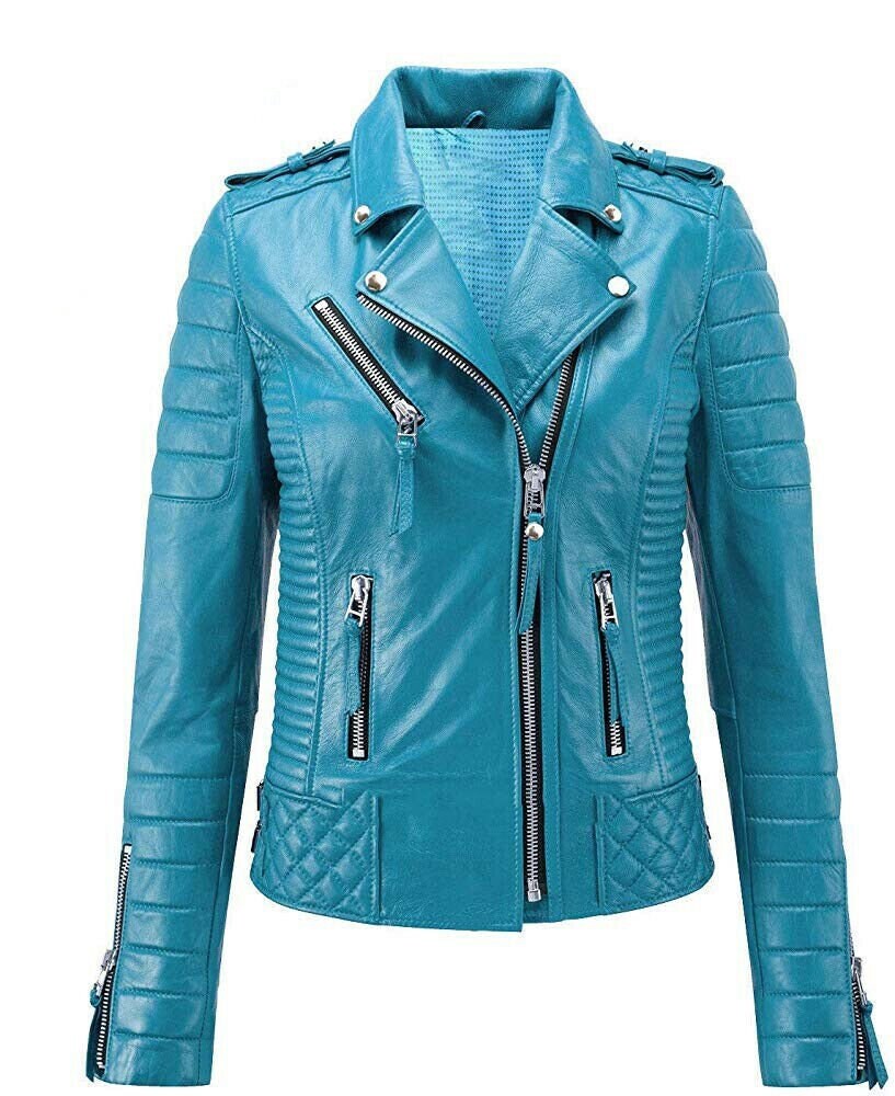 Women's Genuine Lambskin Leather Aqua 