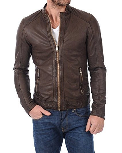 Men's Genuine Lambskin Leather Jacket Slim Fit Motorcycle - Etsy