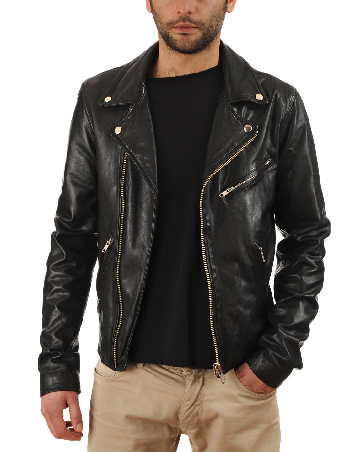 Men's Real Lambskin Leather Jacket Slim Fit Motorcycle - Etsy