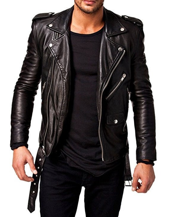 Buy Men's Black Leather Biker Jacket With Gold Zippers - Jackets Junction