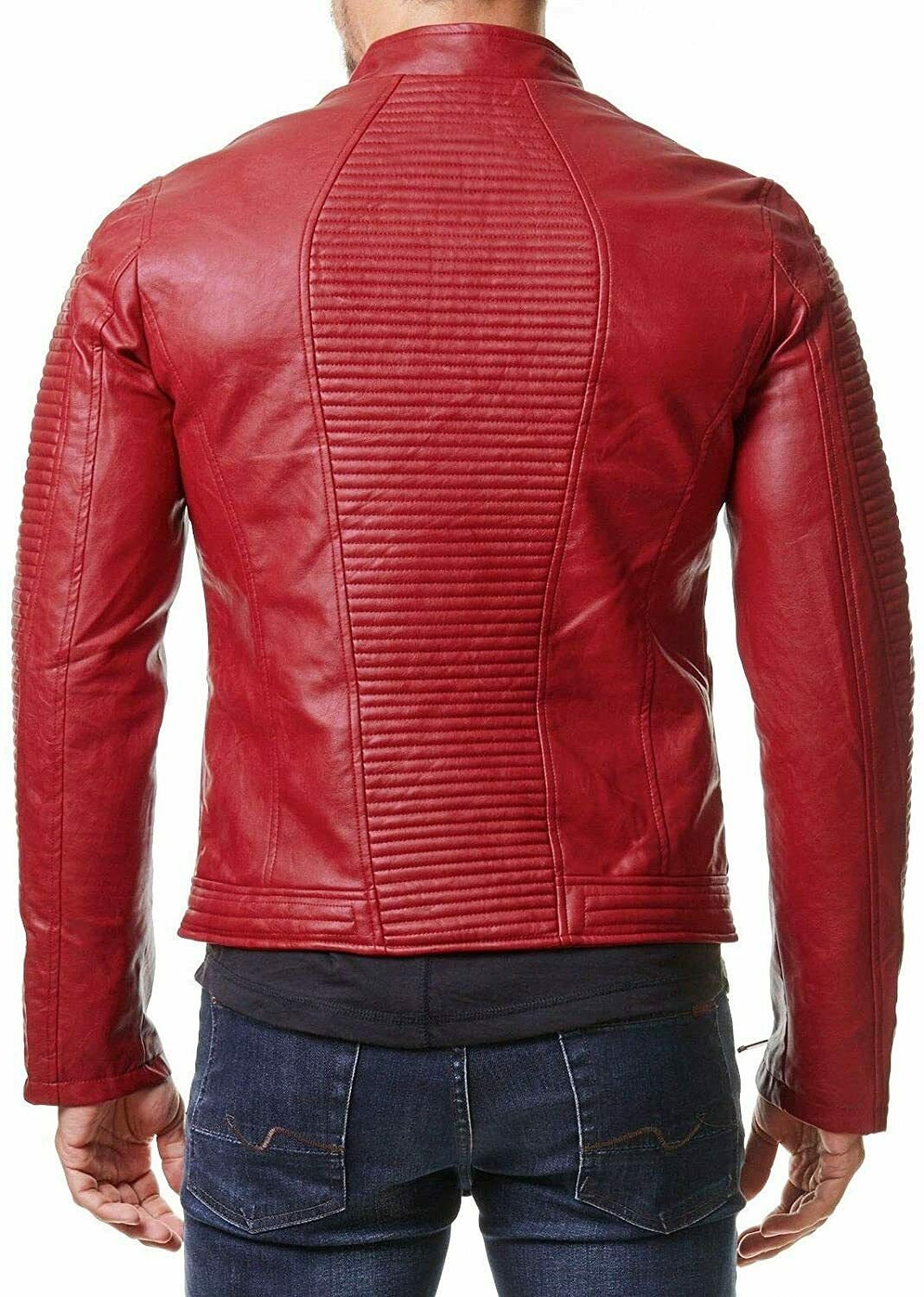 Mens Leather Red Jacket Slim Fit Biker Motorcycle Genuine - Etsy