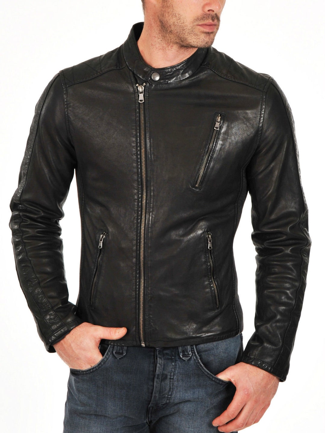 New Men Quilted Leather Jacket 100% Genuine Soft Lambskin - Etsy