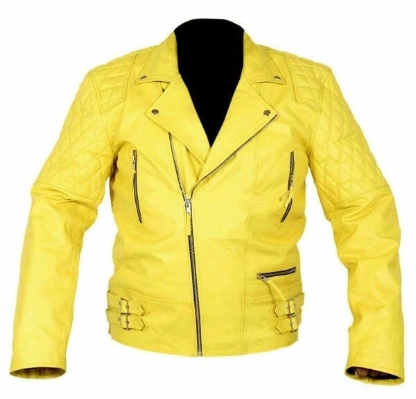 Mens yellow top leather jacket