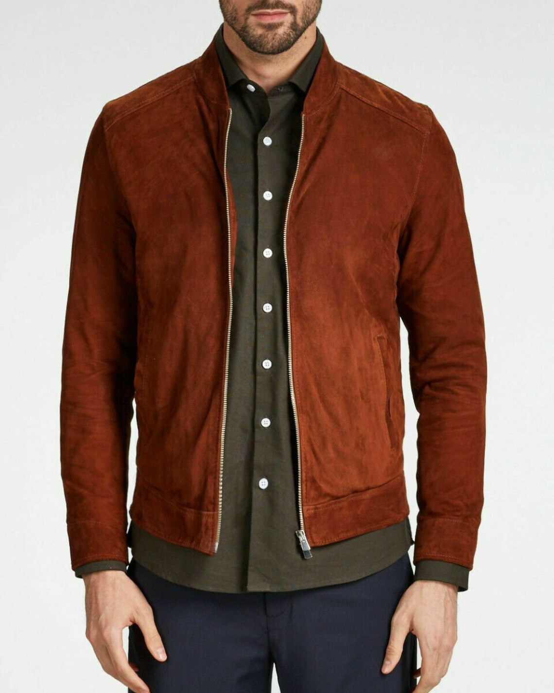 New Men's Sheepskin Suede 100% Leather Jacket Biker Brown | Etsy