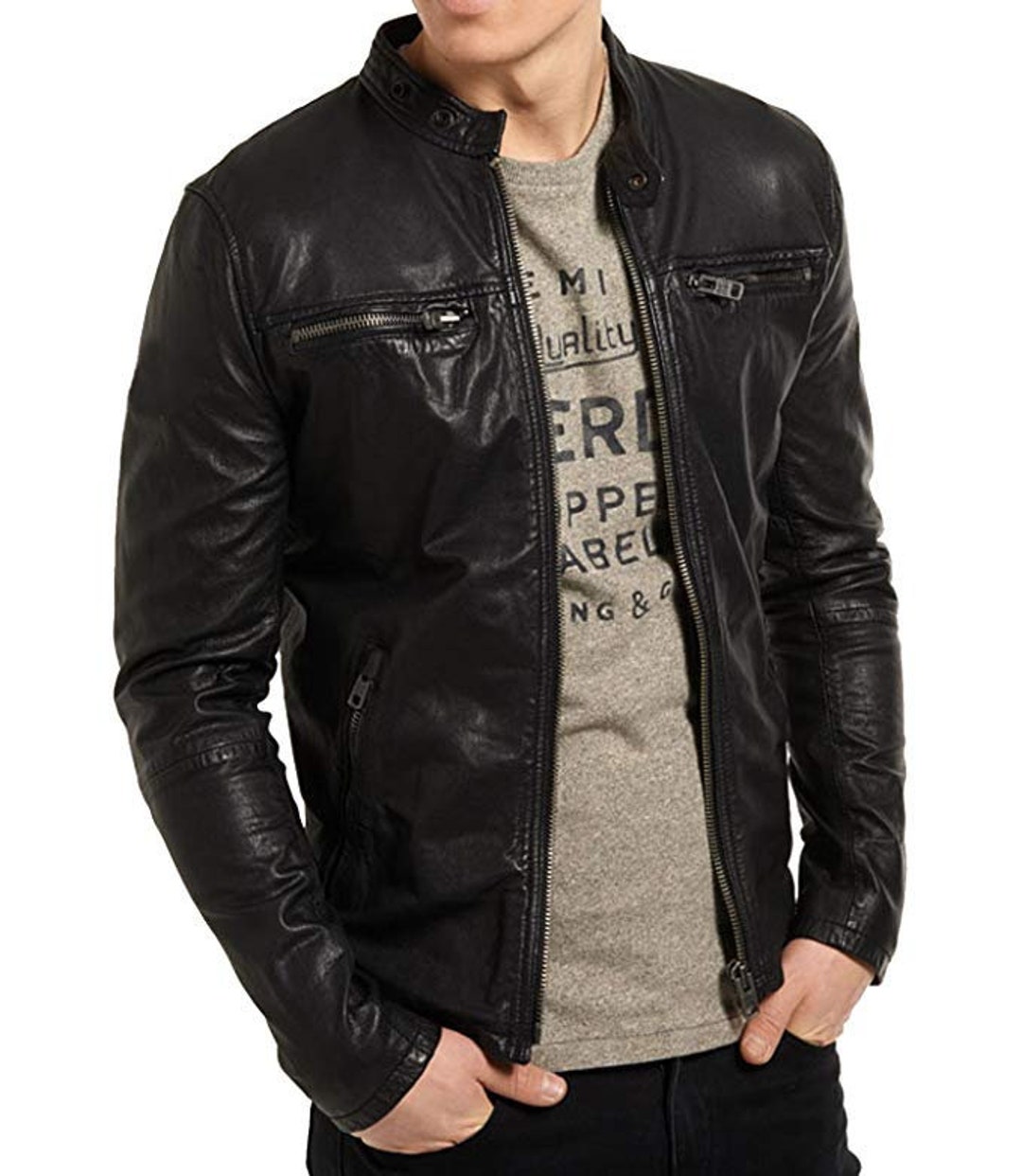 New Mens Leather Jacket Slim Fit Biker Motorcycle Genuine - Etsy