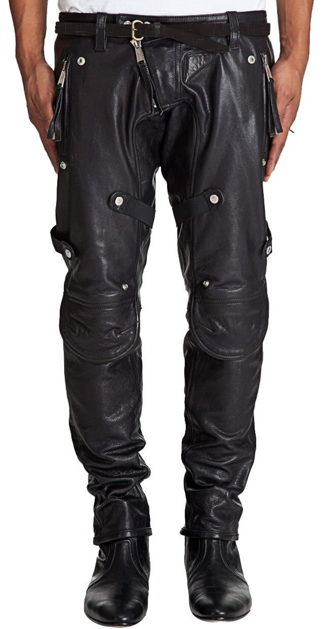 Men's Genuine Leather Slim Fit Biker Trouser Pants - Etsy