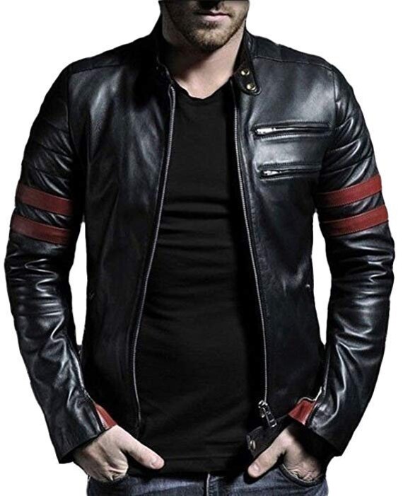 Chaqueta de piel de Classyak, tipo motero, para hombre: .es