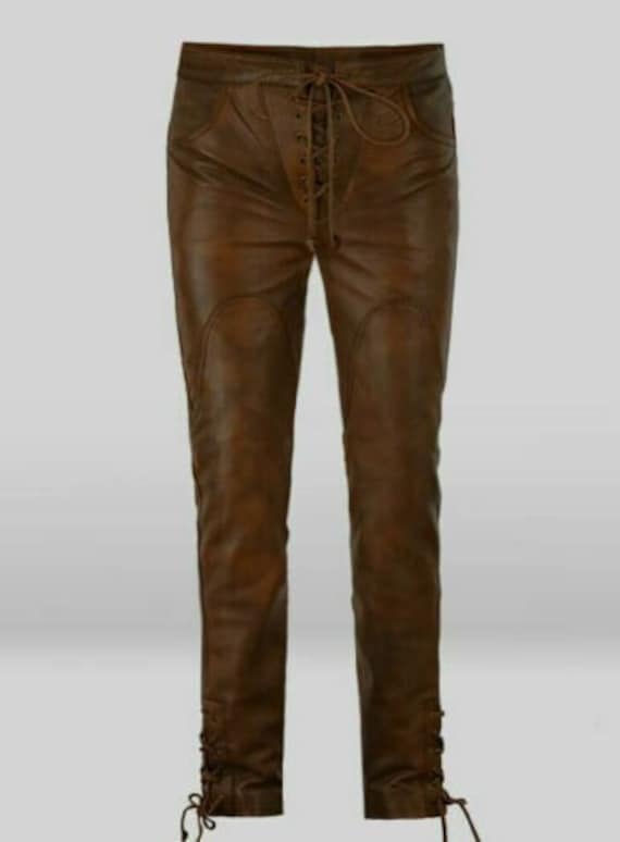 Mens Brown Leather Pants Designers Motorcycle Biker Skinny Etsy