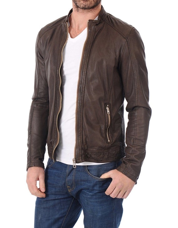 Men's Genuine Lambskin Leather Jacket Slim Fit Motorcycle | Etsy