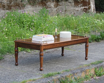 Free Shipping - Vintage Oak Coffee Table with Brass Gallery / Shelf Rail