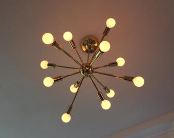Free Shipping - Vintage Atomic Sputnik 12 Light Chandelier in Brass