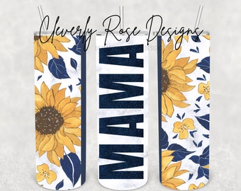 Navy Sunflower Mama 20 oz Tumbler Wrap Design (Digital Download)