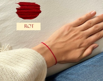 Schmales dezentes süßes geflochtenes Freundschaftsarmband zum zuknoten rot einfarbig red string Minimalistisch dünn Für Frauen und Männer