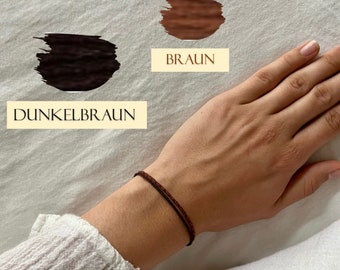 Narrow subtle cute braided friendship bracelet dark brown brown light brown Minimalist thin For women and men one color