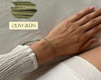 Narrow subtle cute braided friendship bracelet olive green plain light green minimalist thin for women and men