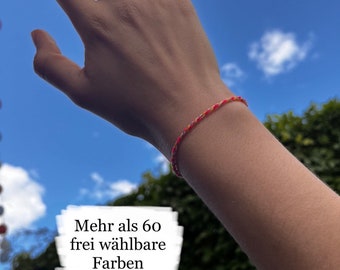 Schmales Armband gedreht einfarbig mehrfarbig Freundschaftsarmband handgemacht farbenfroh dünnes Armband zum Zuknoten