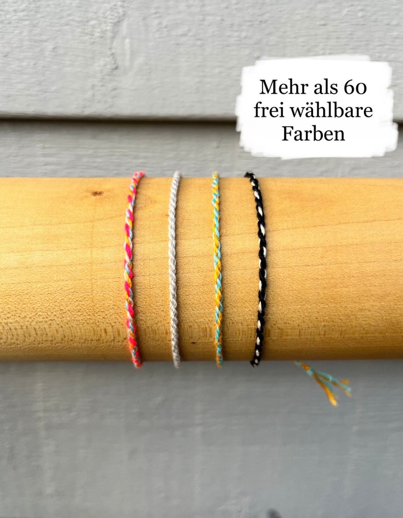 Schmales Armband gedreht einfarbig mehrfarbig Freundschaftsarmband handgemacht farbenfroh dünnes Armband zum Zuknoten Bild 1