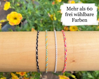 Schmales Armband gedreht einfarbig mehrfarbig Freundschaftsarmband handgemacht farbenfroh dünnes Armband zum Zuknoten