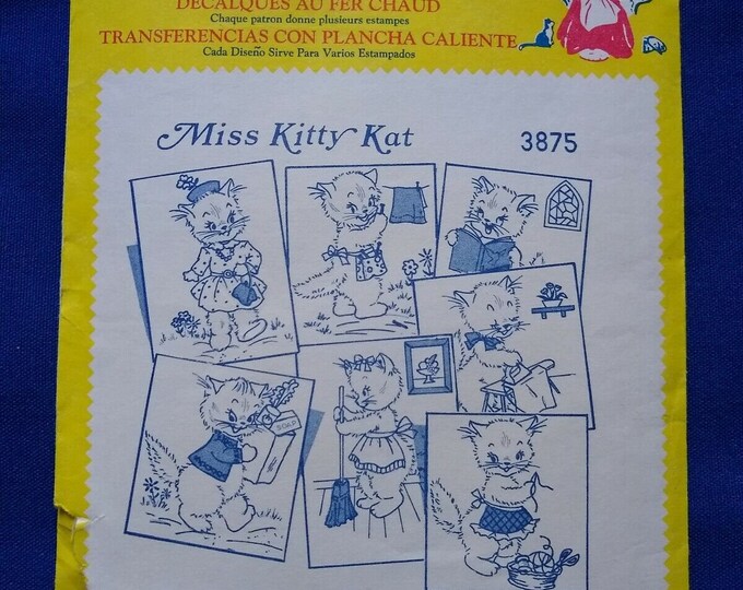 Vintage Transfer Patterns Iron on Cat Transfer Embroidery Fabric