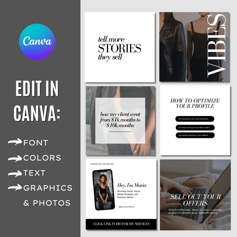 Black and White Instagram Template, Business Coaching Template ...