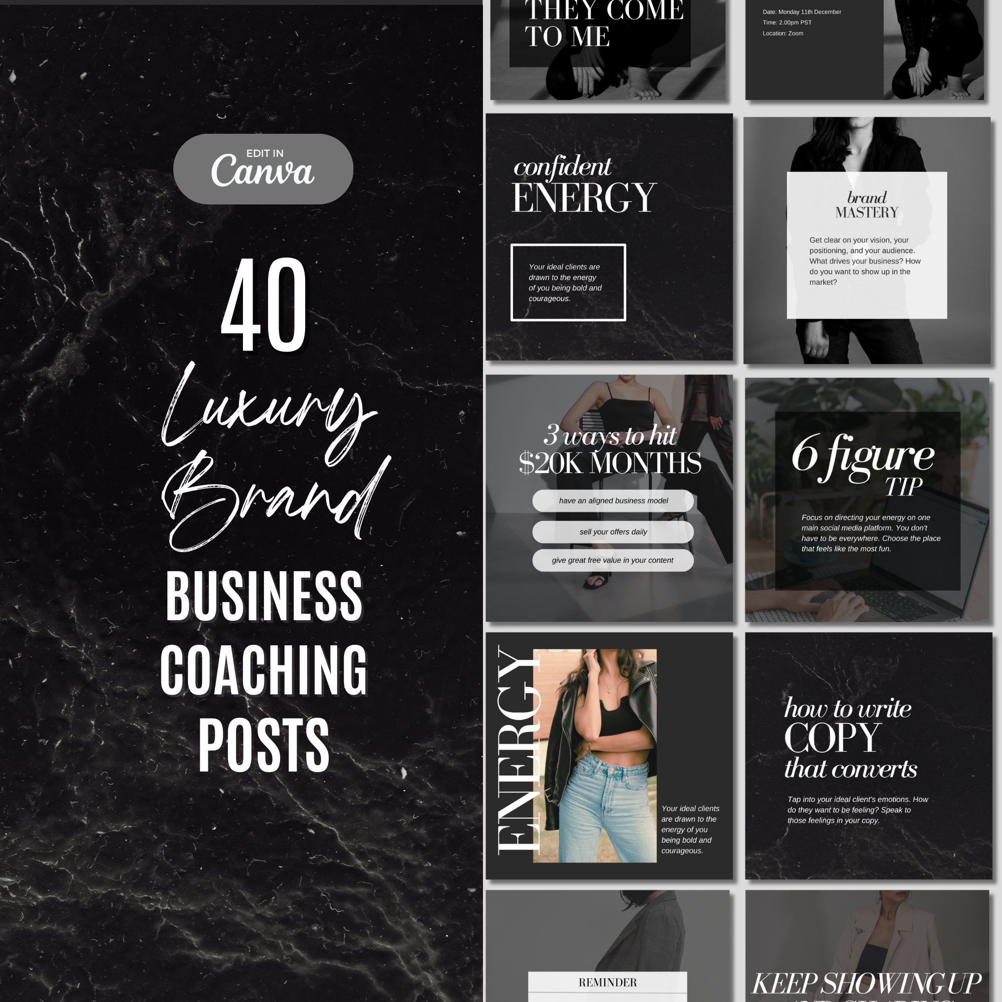 Business Coach Template, Instagram Templates Coach, Social Media Branding, Black Instagram Posts, Luxury Templates, Social Media Manager