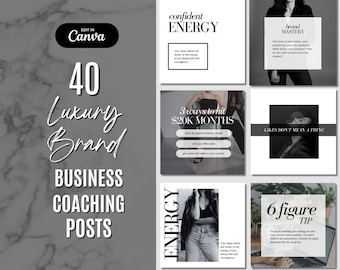 Black and White Instagram Template, Business Coaching Template, Instagram Posts, Luxury Branding, Social Media Manager