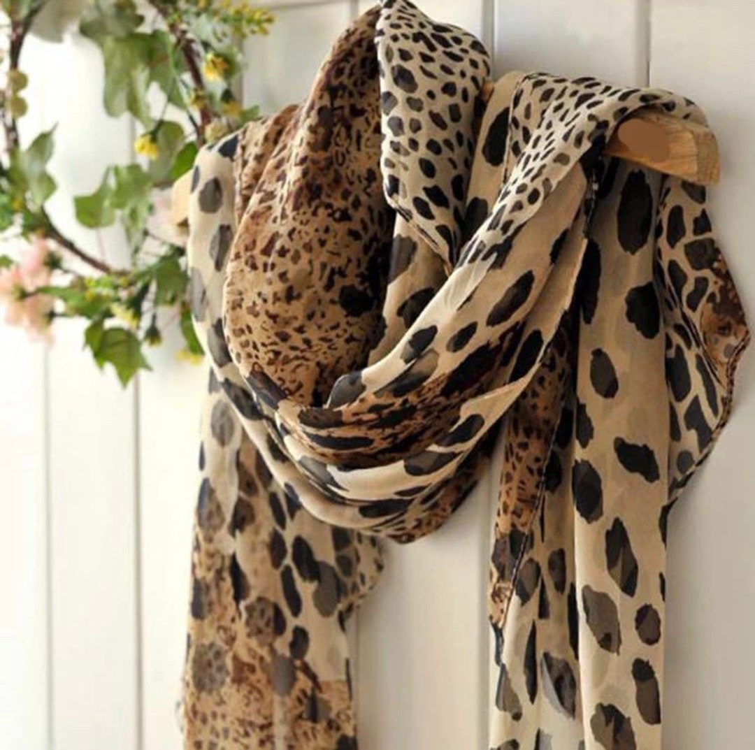 Leopard Print Chiffon Scarf Animal Print Scarf Etsy