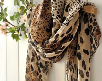 Leopard print chiffon Scarf | Animal print scarf